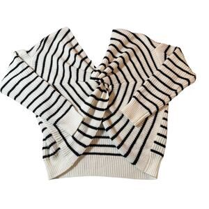 Main Strip Striped Twist Front Sweater Womens L Black Cream Knit